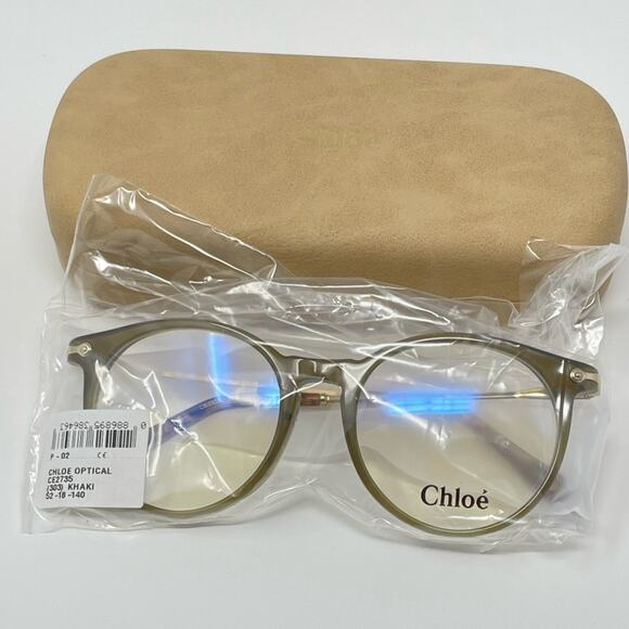 CHLOE 52mm frames Khaki green Mod Rectangle Full Plastic Rim filigree metal arms - Picture 14 of 16